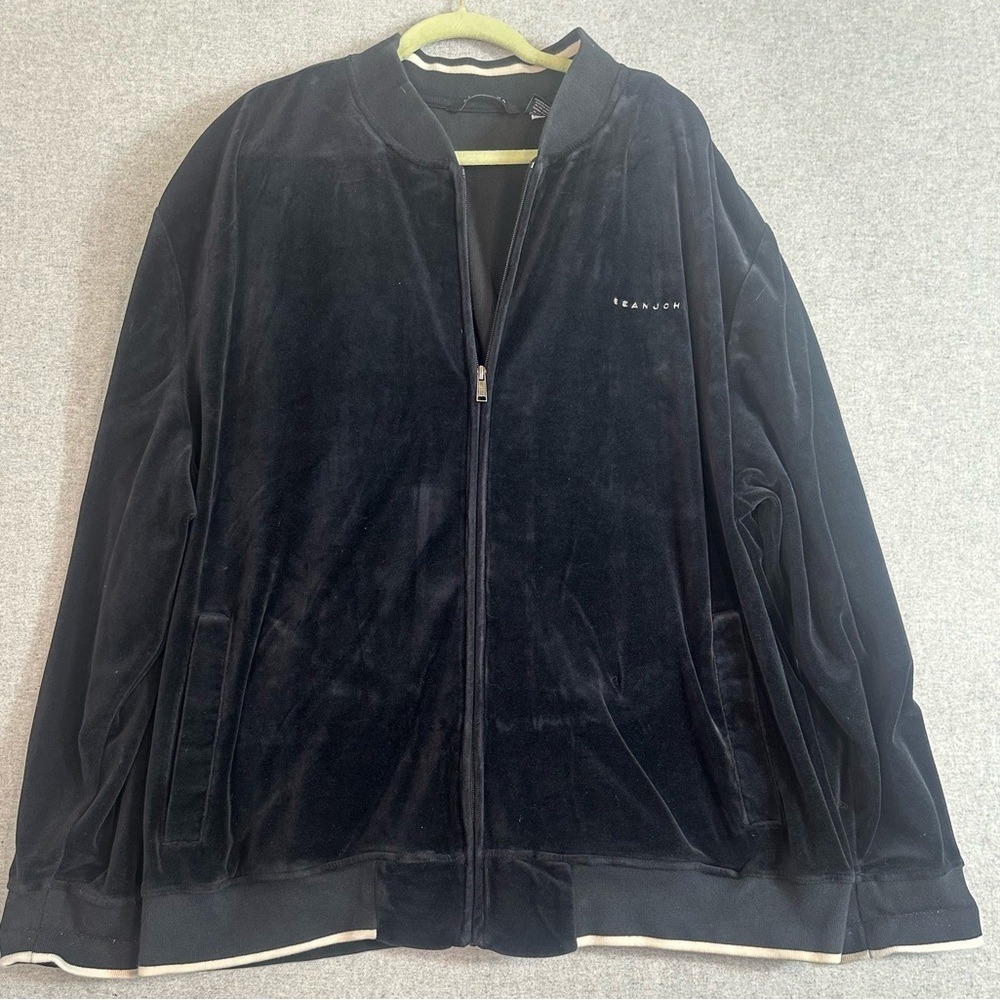 Sean John Velour‎ Track Jacket Mens Big 4XB Black Script Logo Streetwear Hip Hop